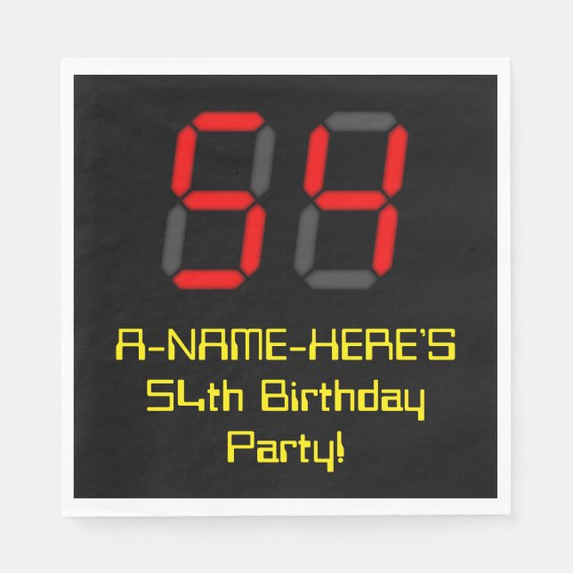 Serviette En Papier 54e anniversaire : Rouge Digital Clock Style "54"  (Devant)