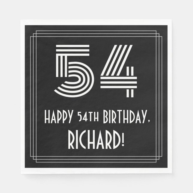 Serviette En Papier 54ème anniversaire : Art Déco Inspiré Look "54" +  (Devant)