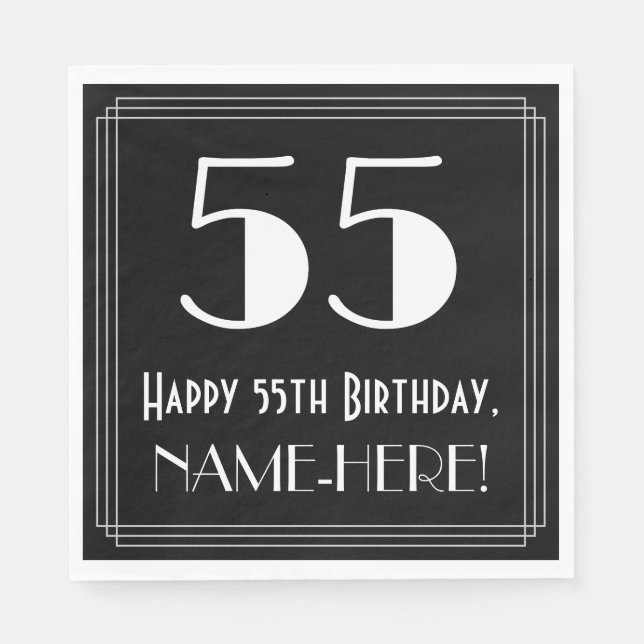 Serviette En Papier 55e anniversaire ~ Art Déco Inspiré Look "55", Nom (Devant)