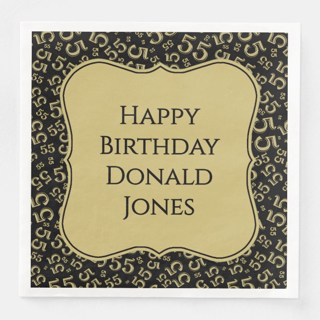 Serviette En Papier 55th Birthday Gold/Black Bracket Number Pattern (Devant)