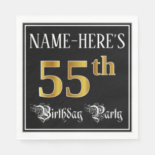 Serviette En Papier 55th Birthday Party — Fancy Script, Faux Gold Look