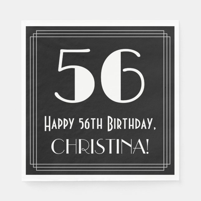 Serviette En Papier 56e anniversaire ~ Art Déco Inspiré Look "56", Nom (Devant)
