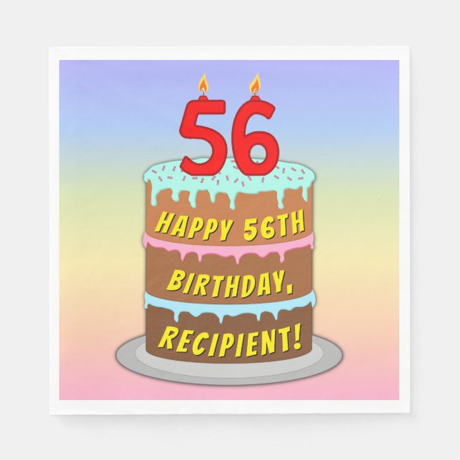 Serviette En Papier 56e anniversaire : Fun Cake and Candles + Nom pers (Devant)
