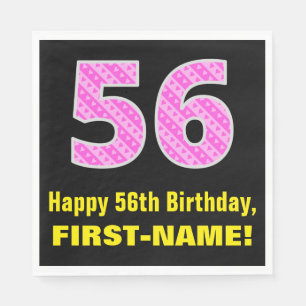Serviette En Papier 56e anniversaire : Pink Stripes and Hearts "56" + 