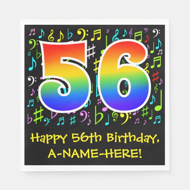 Serviette En Papier 56e anniversaire - Symboles de musique colorée, Ar (Devant)