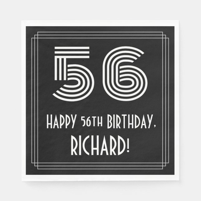 Serviette En Papier 56ème anniversaire : Art Déco Inspiré Look "56" +  (Devant)