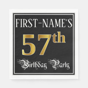 Serviette En Papier 57e Birthday Party — Fancy Script, Faux Gold Look
