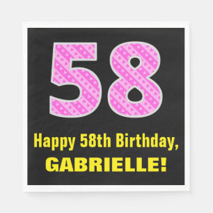 Serviette En Papier 58e anniversaire : Pink Stripes and Hearts "58" + 