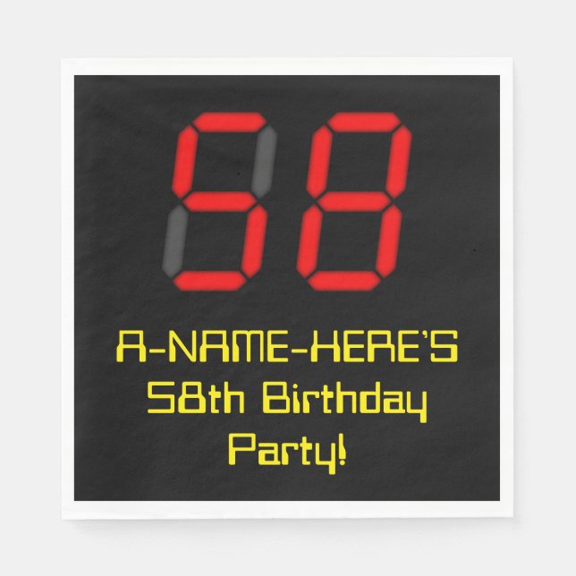 Serviette En Papier 58e anniversaire : Rouge Digital Clock Style "58"  (Devant)