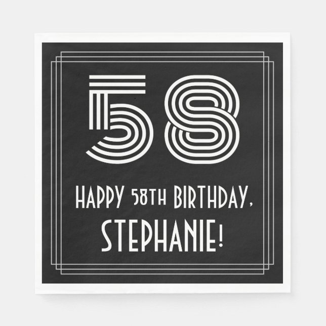 Serviette En Papier 58ème anniversaire : Art Déco Inspiré Look "58" +  (Devant)