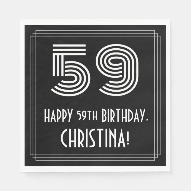 Serviette En Papier 59e anniversaire : Art Déco Inspiré Look "59" + No (Devant)