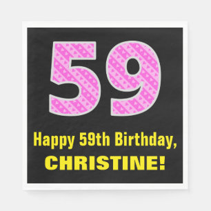 Serviette En Papier 59e anniversaire : Pink Stripes and Hearts "59" + 