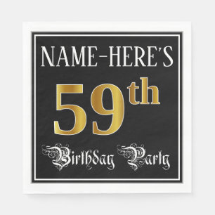 Serviette En Papier 59e Birthday Party — Fancy Script, Faux Gold Look