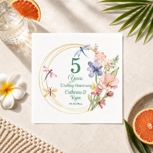 Serviette En Papier 5e anniversaire de mariage Bois Cadre Floral Or