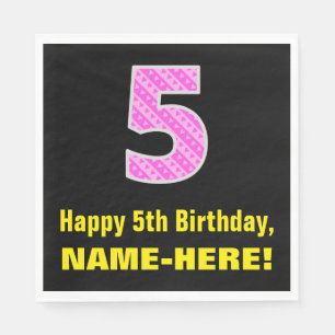 Serviette En Papier 5e anniversaire : Pink Stripes and Hearts "5" + No