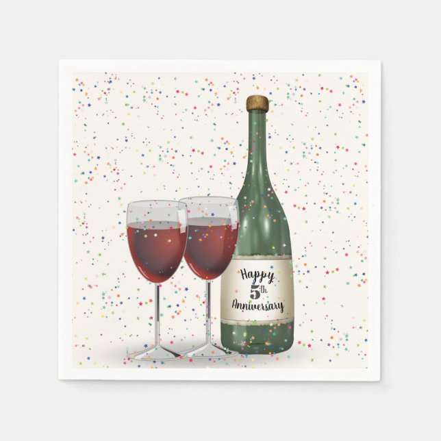 Serviette En Papier 5th Anniversary Party Wine Bottle and Two Glasses (Devant)