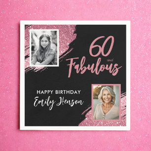 Serviette En Papier 60 ans et Fabuleux Paillettes Roses 2 Photo 60e An