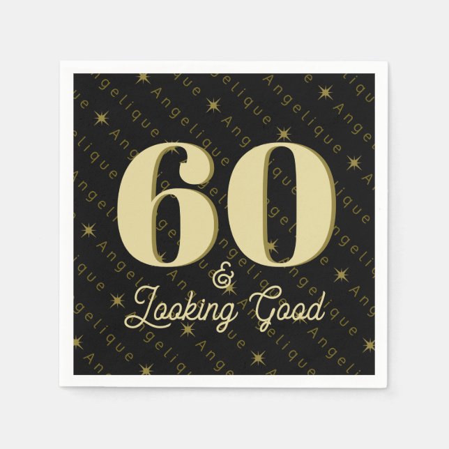 Serviette En Papier 60 et l'apparence bon or anniversaire (Devant)