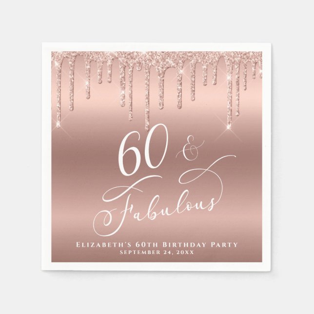 Serviette En Papier 60 Fabuleux Rose Parties scintillant Gold fête d'a (Devant)