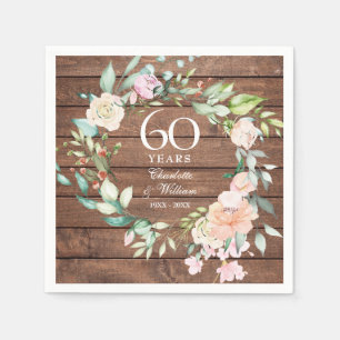 Serviette En Papier 60e 75e Anniversaire de Mariage Bois Rustique Flor