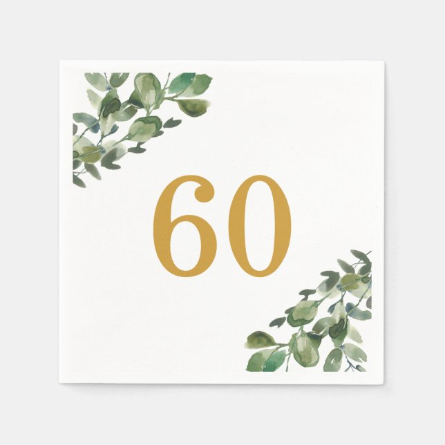 Serviette En Papier 60e anniversaire aquarelle Eucalyptus (Devant)