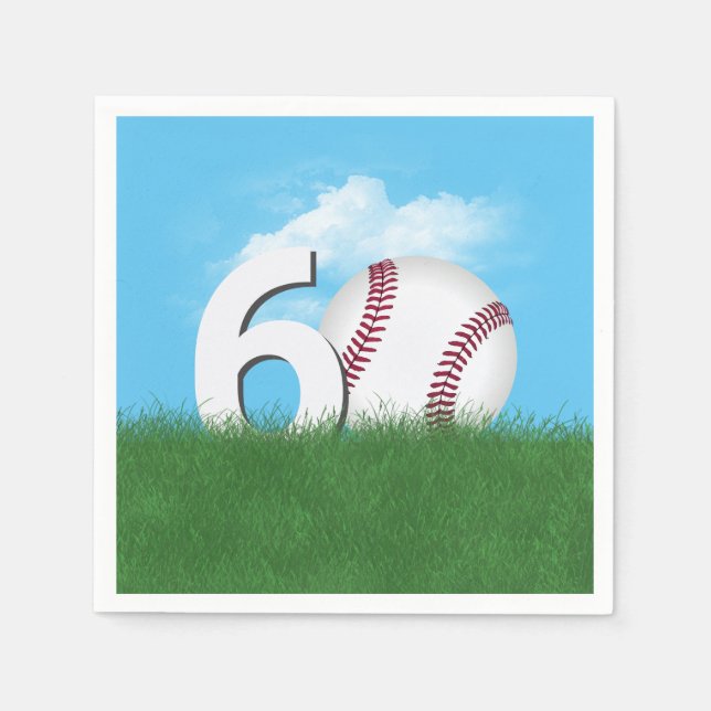Serviette En Papier 60e Anniversaire Baseball En Herbe Verte (Devant)