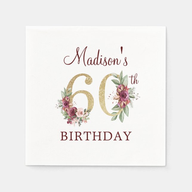 Serviette En Papier 60e Anniversaire Bourgogne Gold Serviettes personn (Devant)