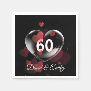 Serviette En Papier 60e Anniversaire Bulle cardiaque avec Coeurs rouge