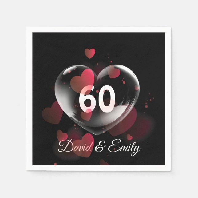 Serviette En Papier 60e Anniversaire Bulle cardiaque avec Coeurs rouge (Devant)