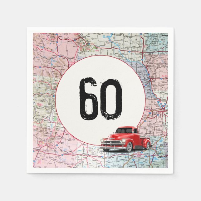 Serviette En Papier 60e anniversaire Camion rouge Retro sur la carte r (Devant)