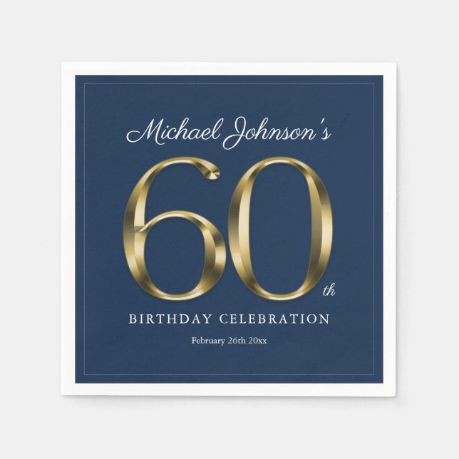 Serviette En Papier 60e anniversaire Classic Solid Gold Texte Marine B (Devant)
