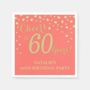 Serviette En Papier 60e anniversaire Coral Party et Gold Diamond Napki