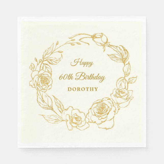 Serviette En Papier 60e Anniversaire de la fête Luxe Gold Rose Cocktai (Devant)