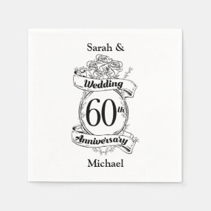 Serviette En Papier 60e anniversaire de Mariage de diamant Fleurs