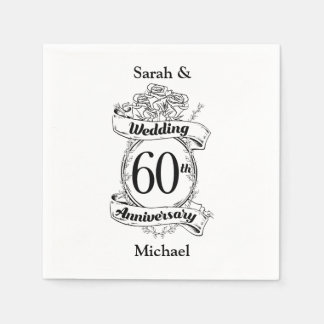 Serviette En Papier 60e anniversaire de Mariage de diamant Fleurs