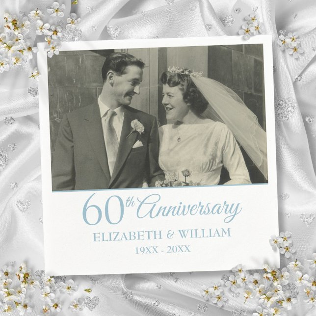 Serviette En Papier 60e anniversaire du diamant Photo Mariage (60th Diamond Anniversary Wedding Photo Napkins)