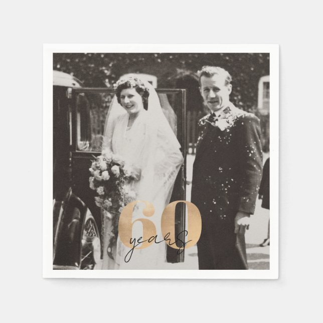 Serviette En Papier 60e anniversaire du Mariage Photo hier et aujourd' (Devant)