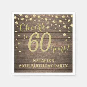 Serviette En Papier 60e anniversaire du Rustic Wood and Gold Diamond