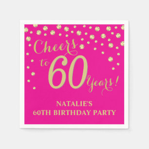 Serviette En Papier 60e anniversaire fête Hot rose et Gold Diamond