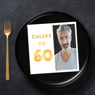 Serviette En Papier 60e anniversaire fête or blanc acclamations photo