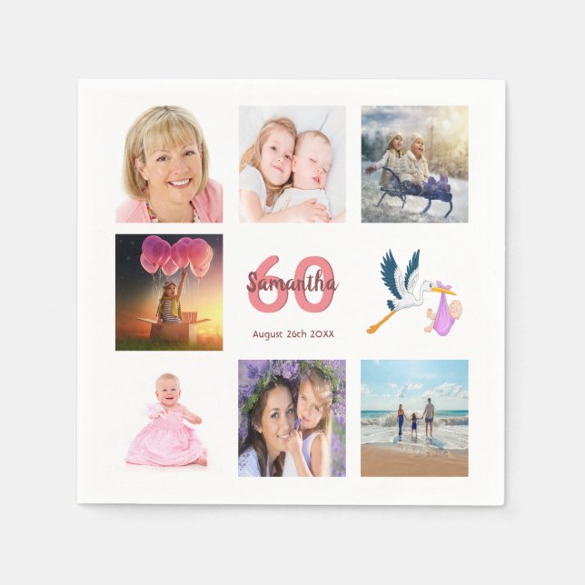 Serviette En Papier 60e anniversaire fête photo collage (Devant)