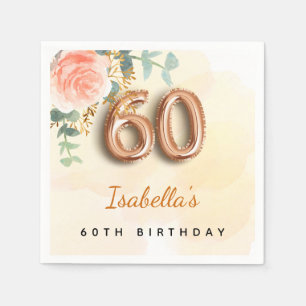 Serviette En Papier 60e anniversaire floral rose or eucalyptus monogra