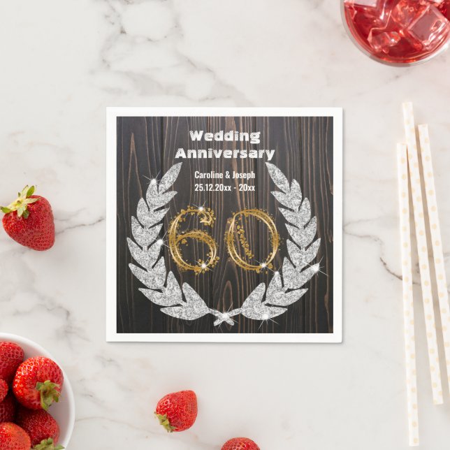 Serviette En Papier 60e Anniversaire Mariage Gold & Diamond Laurel Nap (En situation)