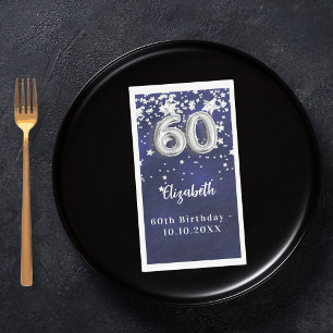 Serviette En Papier 60e anniversaire marine bleu argent étoiles