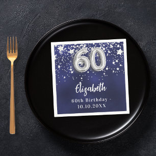 Serviette En Papier 60e anniversaire marine bleu argent étoiles