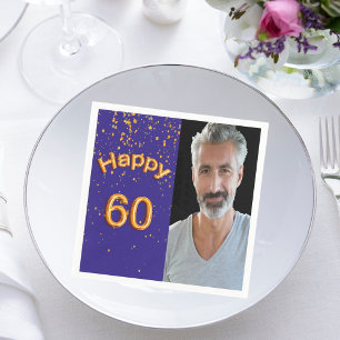 Serviette En Papier 60e anniversaire marine bleu or photo guy