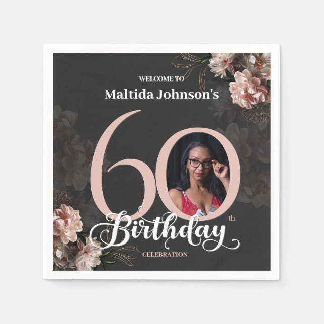 Serviette En Papier 60e anniversaire Moody Floral Rose Photo personnal (Devant)