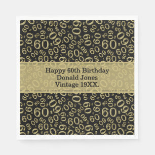 Serviette En Papier 60e anniversaire Numéro d'âge Motif Or/Noir