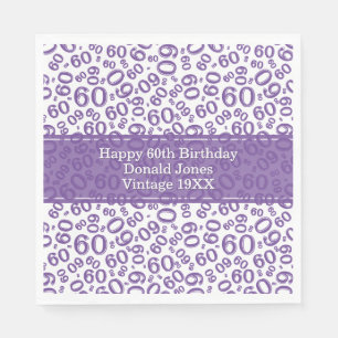 Serviette En Papier 60e anniversaire Numéro d'âge Motif pourpre/blanc