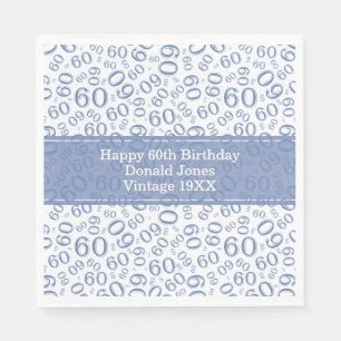 Serviette En Papier 60e anniversaire Numéro Motif Bleu et Blanc Napkin
